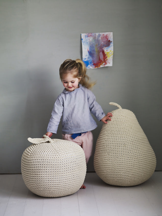 JAMES' GIANT APPLE AND PEAR POUFFES FROM LITTLE ROWEN AND LITTLE WREN