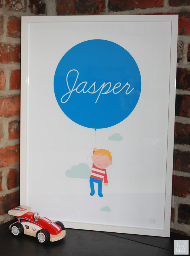 Children's personalised balloon print by Showler & Showler, published by Bobby Rabbit