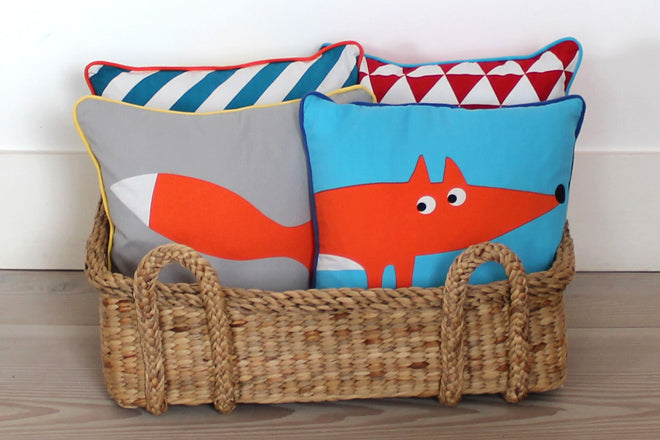 Toby Tiger Fox and Sausage Dog Cushions, published by Bobby Rabbit