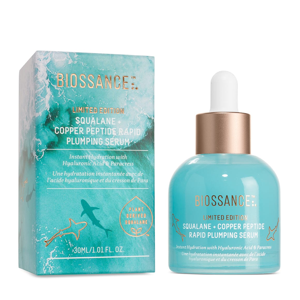 Biossance Squalane & Copper Peptide Rapid Plumping Serum Skin Care Limited Edition Gift Size (30 ml/1.01 oz) Cruelty Free, Nontoxic, Paraben Free