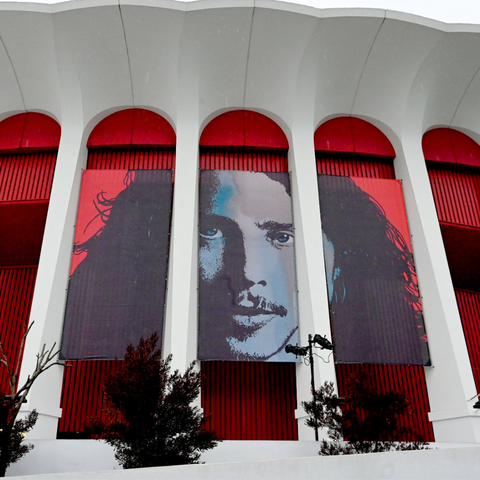 Forum in Los Angeles, decorated with Chris Cornell picture before concert.