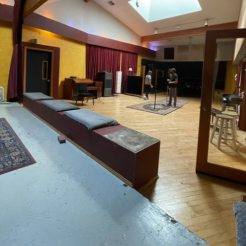 Inside London Bridge Studio's live room with musical instruments and recording equipment where Pearl Jam and Alice In Chains recorded.