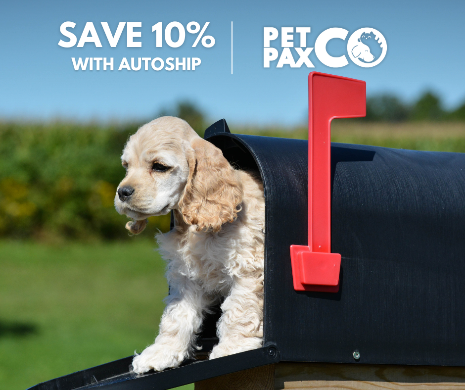 Puppy peeking out of a mailbox with a 'Save 10% with Autoship' advertisement.