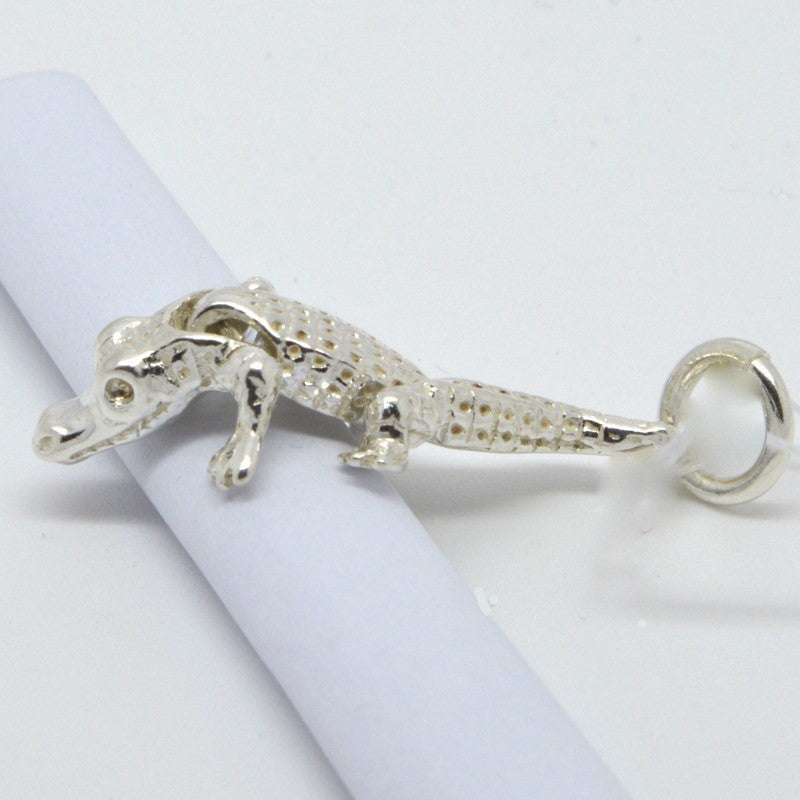 Alligator Crocodile Charm Silver, Clip on clasp and carrier bead