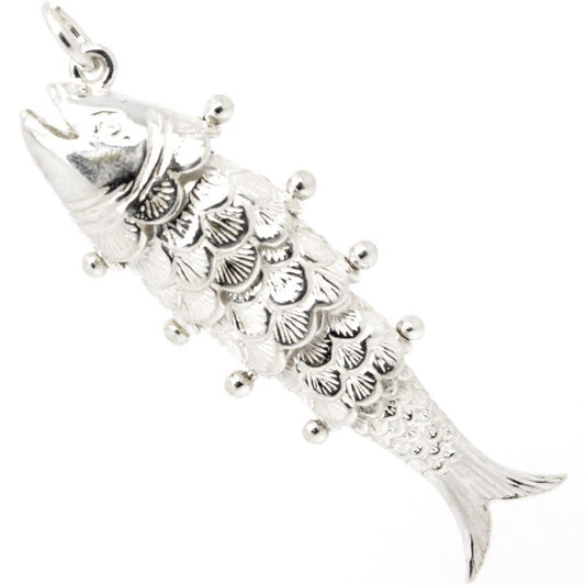 Flexible Fish Charm Silver, Clip on clasp and carrier bead