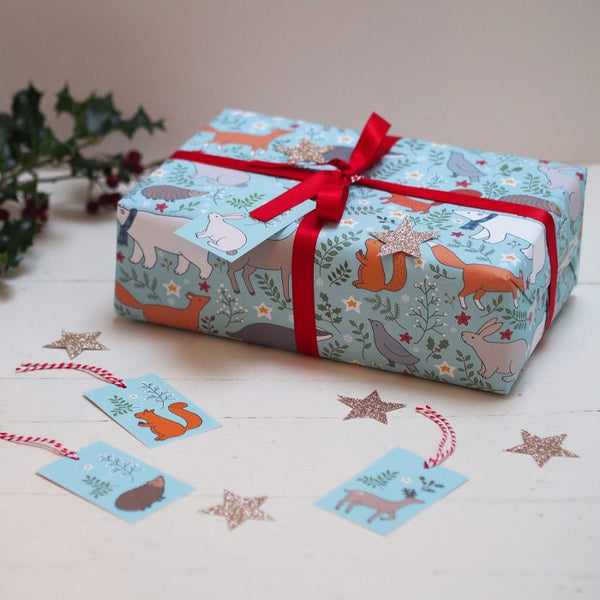 Present wrapped with Mary Kilvert's Winter Woodland Gift Wrap