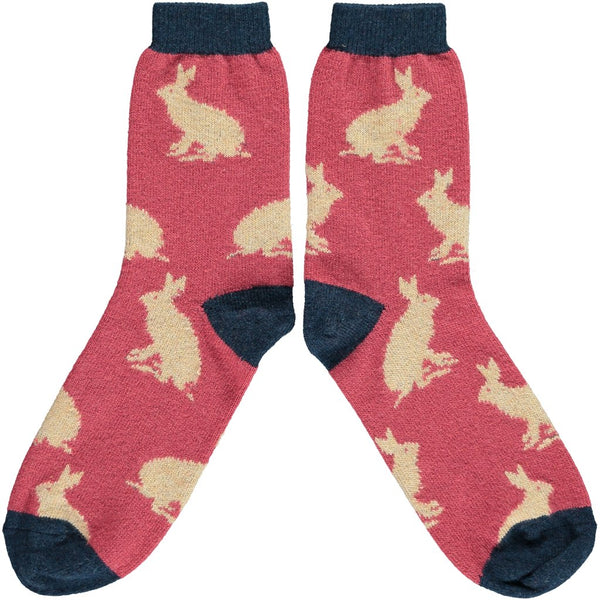 Lambswool Rabbit Ankle Socks - Raspberry by Catherine Tough