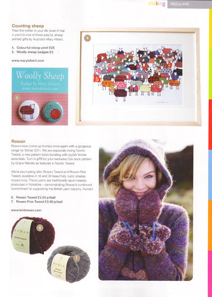 Mary Kilvert's Colourful Sheep Fine Art Print and Woolly Sheep Badges in Making magazine.