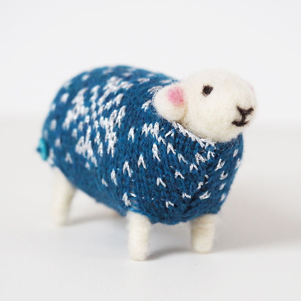 Sparkle felted sheep in knitted jumper by Mary Kilvert