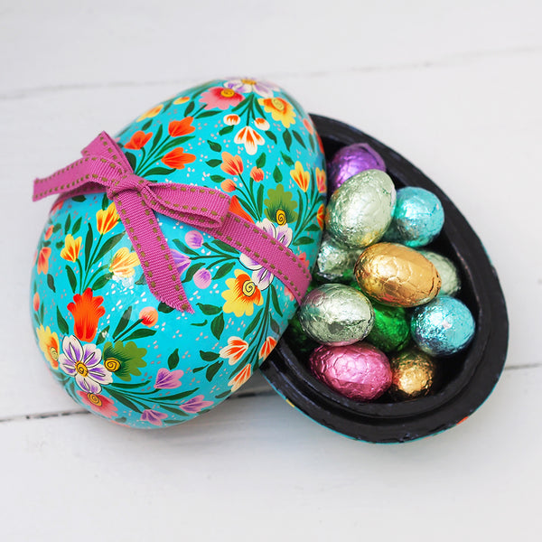 Hand Painted Egg Boxes filled with foiled chocolate eggs