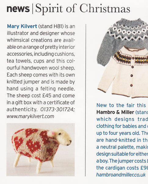 Mary Kilvert's Hand Felted Sheep feature in House & Garden magazine