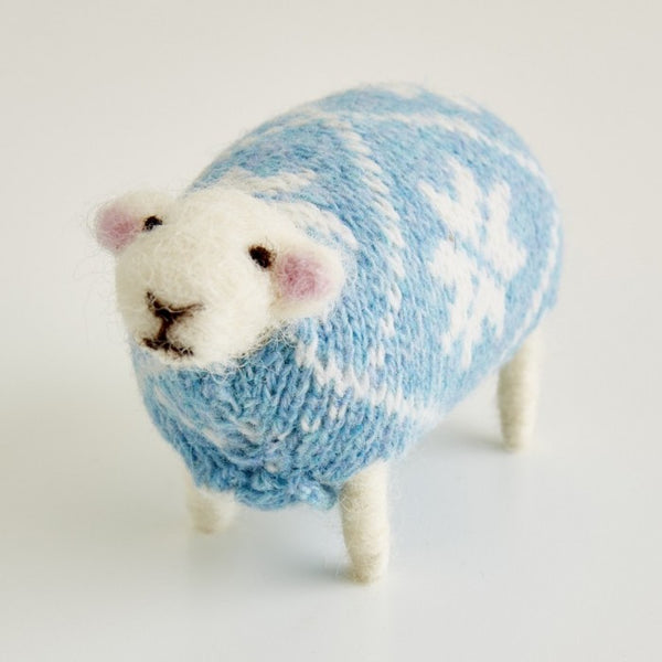 Snowflake Hand Felted Sheep in a Knitted Jumper by Mary Kilvert