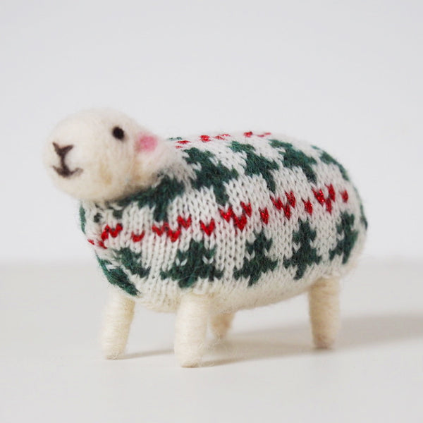 Little Tree hand felted sheep in a knitted jumper by Mary Kilvert