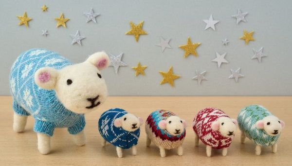 Mary Kilvert's hand felted sheep in knitted jumpers