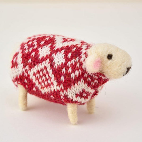 Noel hand felted sheep in a knitted jumper by Mary Kilvert