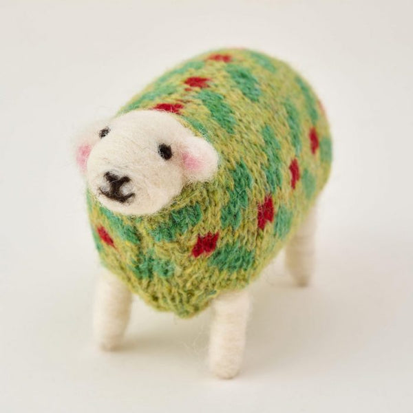 Holly collectible felted sheep in jumper by Mary Kilvert