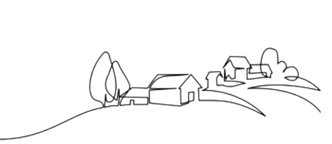 One line drawing of a village