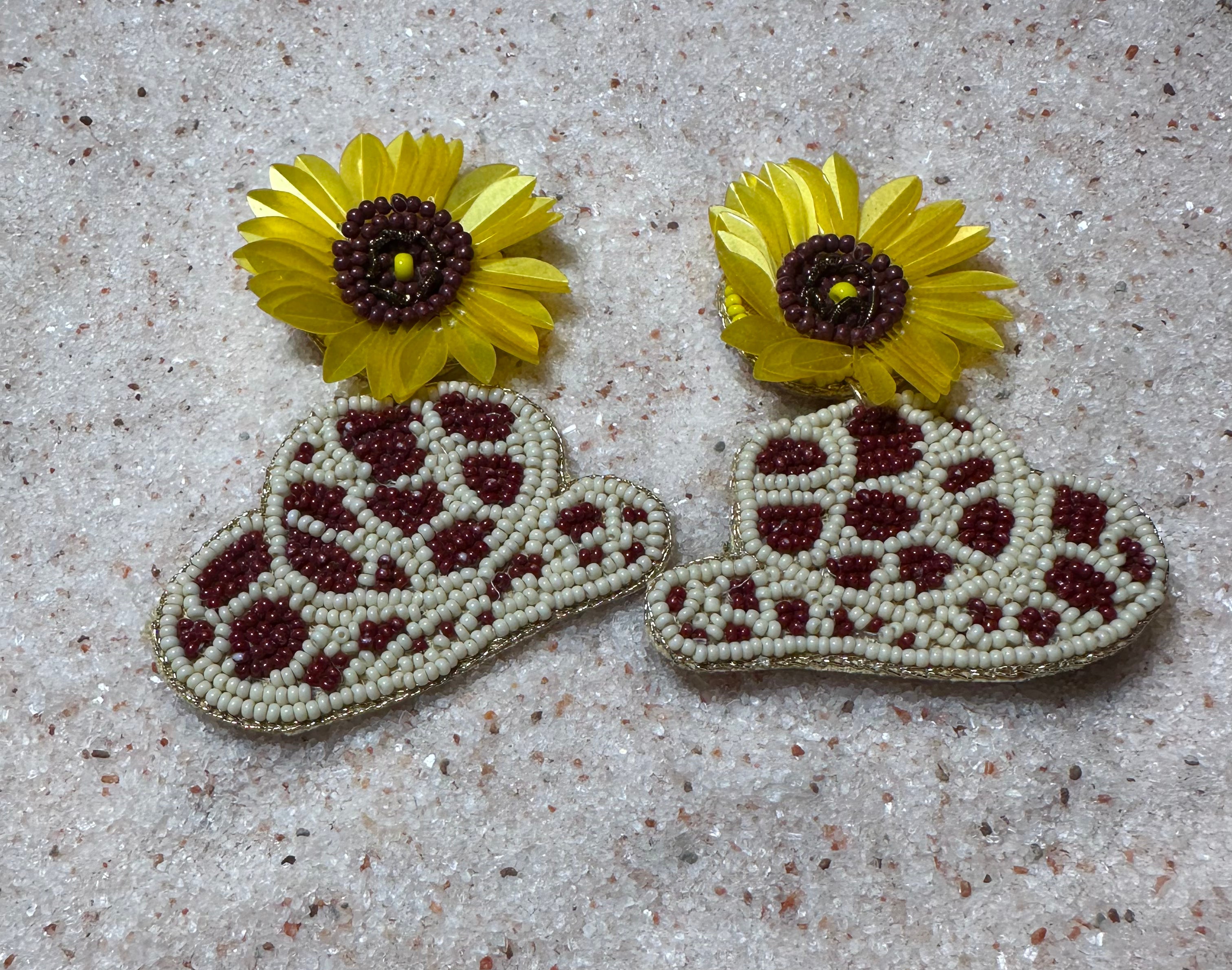 Seed Bead Hat & Sunflower Earrings