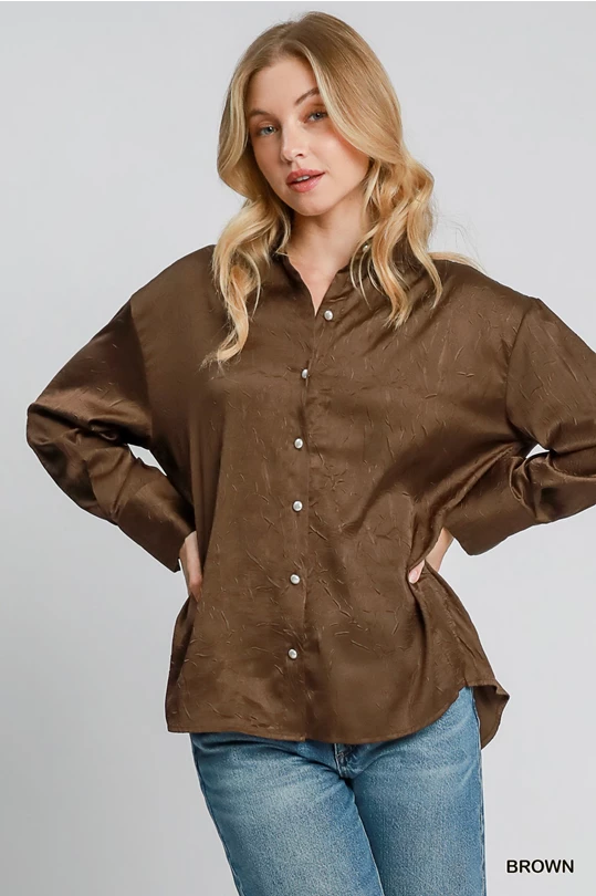 Textured Wrinkle Button Down Top