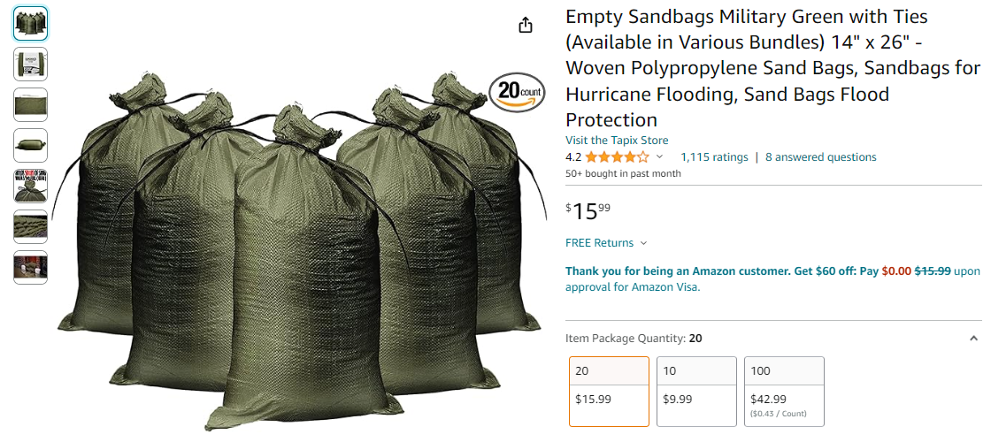 Tapix Sandbags on Amazon