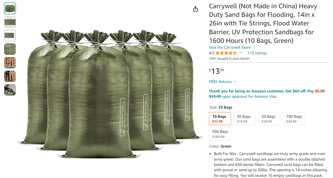 Carrywell Sandbags on Amazon