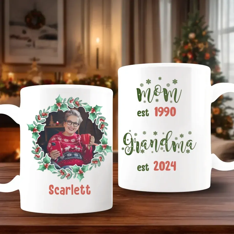 Become Mom And Grandma Christmas - Custom Photo - Personalized Gift For Mom - Mug