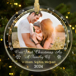 Custom Photo Our First Christmas As Family - Personalized Gifts For Couple - Ornament - PrintKOK
