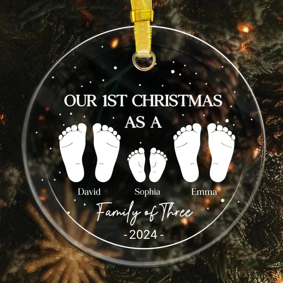 First Christmas As A Family Of Footprints - Personalized Gifts For Couple - Ornament