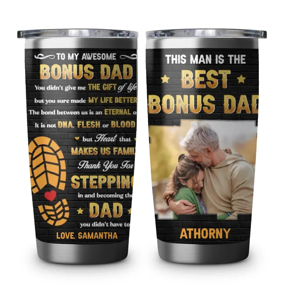Best Bonus Dad - Custom Photo - Personalized Gifts For Dad - 20oz Tumbler