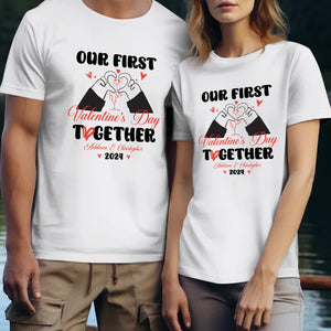 Our First Valentine's Day Together, Heart Hand - Personalized Gifts For Couples - Unisex T-Shirt - PrintKOK