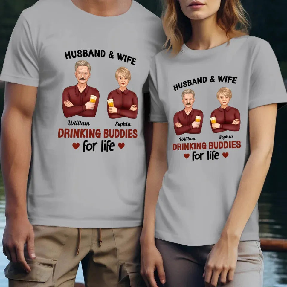 Husband And Wife, Drinking Buddies For Life - Personalized Gifts For Couples - Unisex T-Shirt