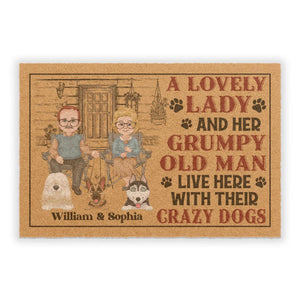 A Lovely Lady And A Grumpy Old Man Live Here With Dogs - Personalized Gift For Couples - Doormat (24"x16'') - PrintKOK