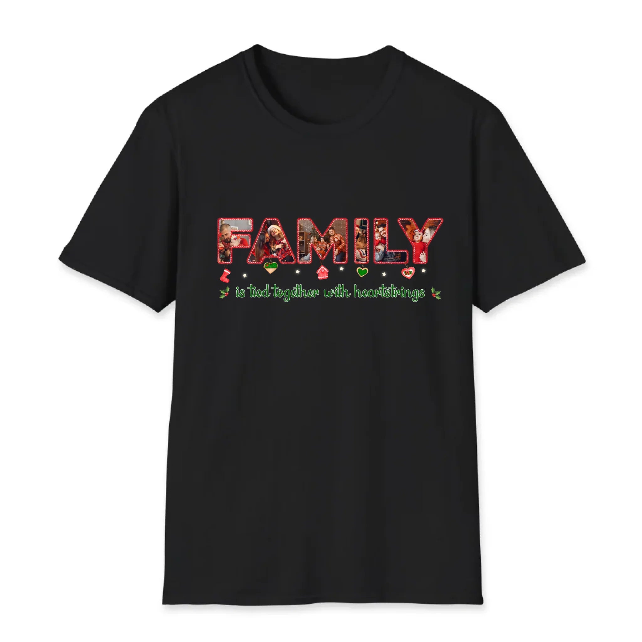 Family Is Tied Together With Heartstrings -  Custom Photo -  Personalized Gift For Family - T-shirt