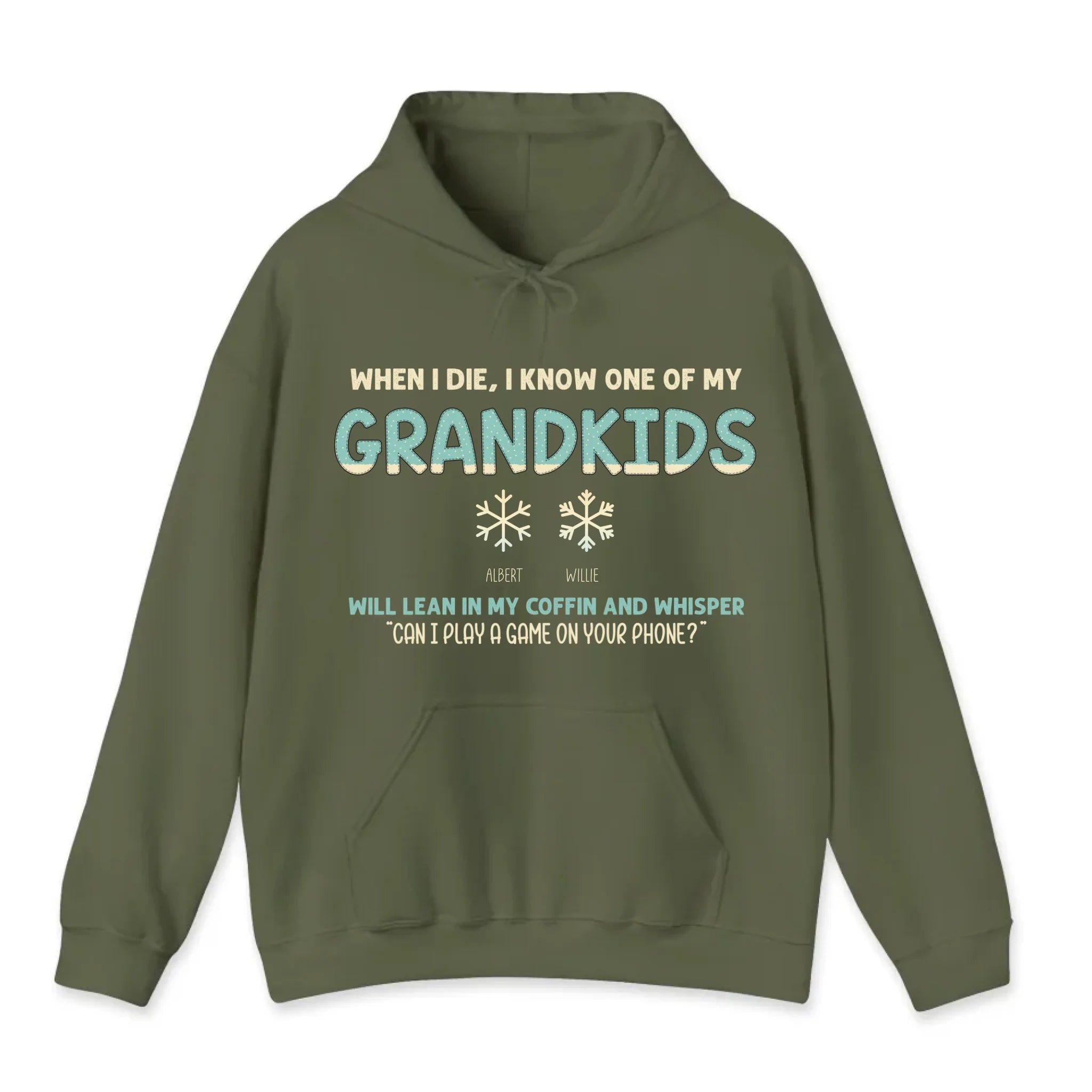 Snow Flakes And The Saying "Can I Play A Game On Your Phone? - Custom Name - Personalized Gifts For Grandpa - Unisex Hoodie