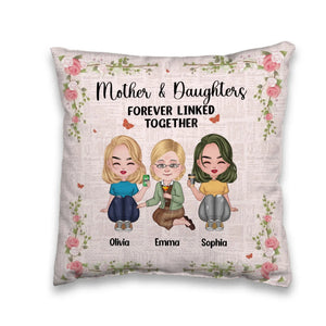 Mother & Daughters Forever Linked Together, Newspaper BG - Personalized Gift For Mom - Pillow - PrintKOK