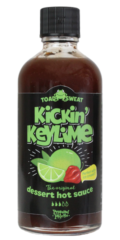 Toad Sweat Kickin' Key Lime glass bottle of hot sauce.