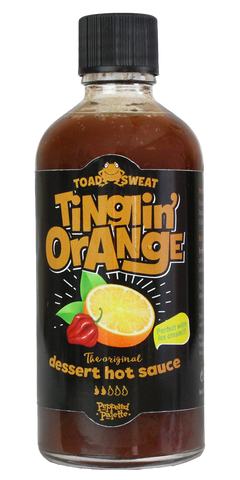 Toad Sweat Tinglin' Orange glass bottle of hot sauce