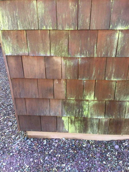 Benz Biocidal Wash remove green algae from cedar tiles - shingles