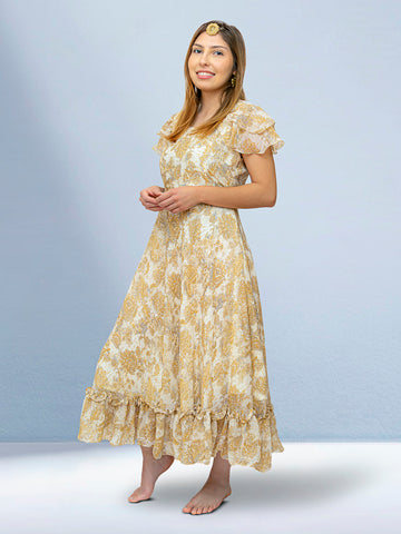 Cream Color Printed Indian Dress-2