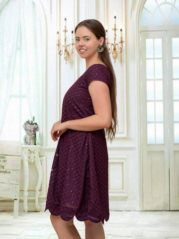 Purple Color Dress with Mirror Work-3