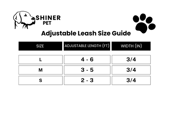 Our adjustable length leashes come in 3 sizes