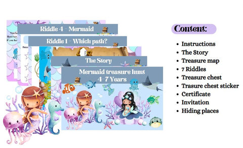 Mermaid Treasure Hunt Scavenger Hunt Tasks Printable (PDF)