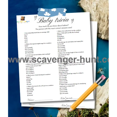 Baby- Trivia- Baby -Shower- Game - Peaktreasurehunt