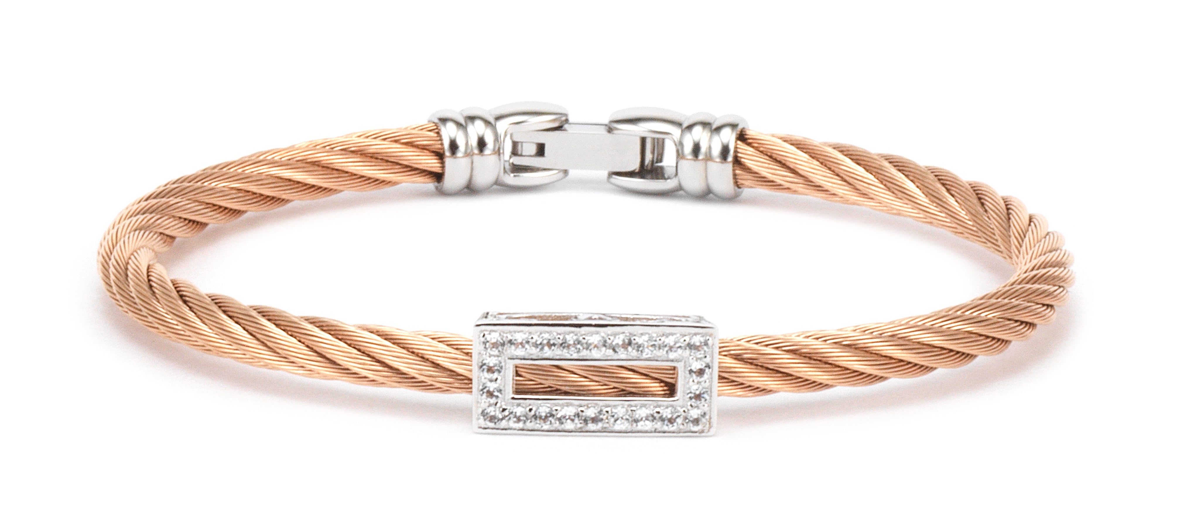 Debutantes - Silver Bangle W/White Topaz & Rose Gold