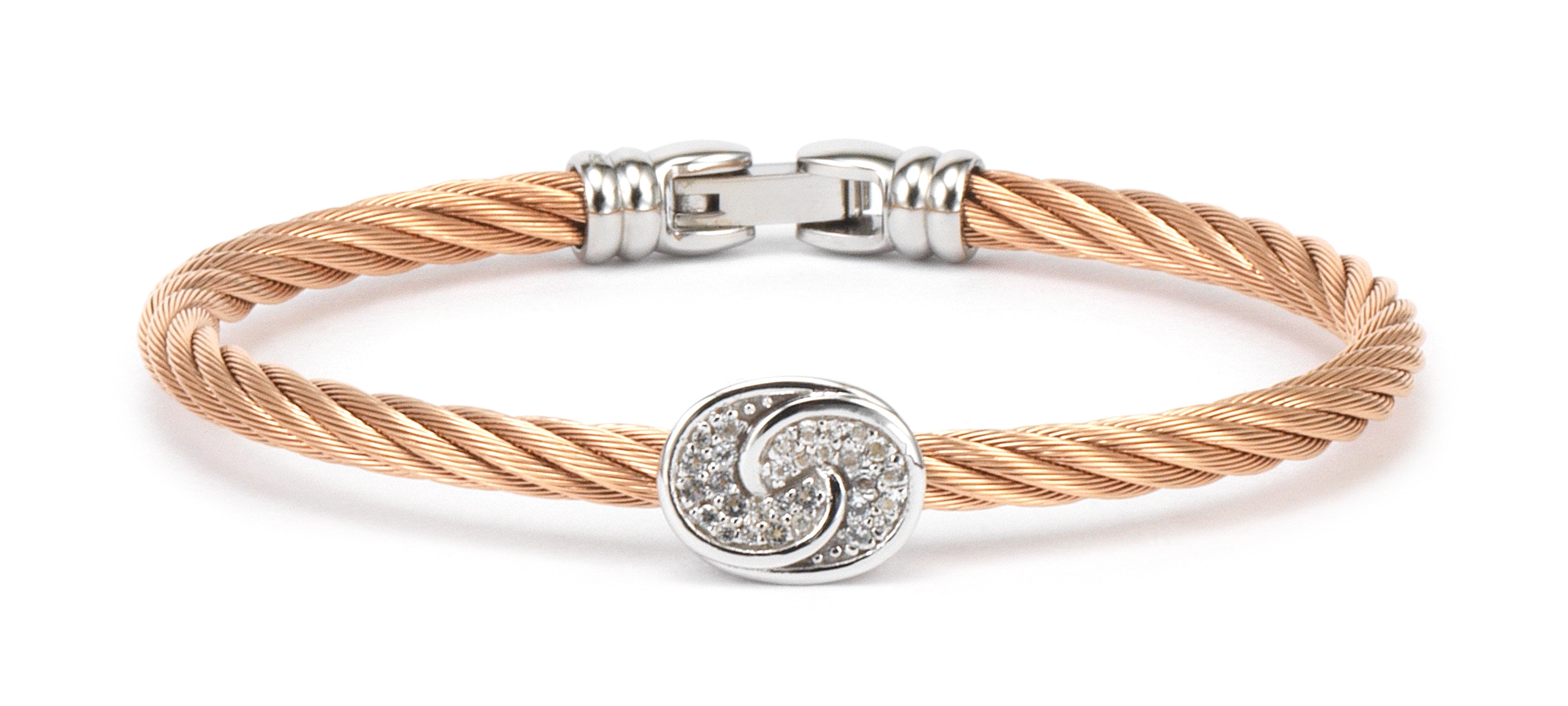 Debutantes - Silver Bangle W/White Topaz & Rose Gold