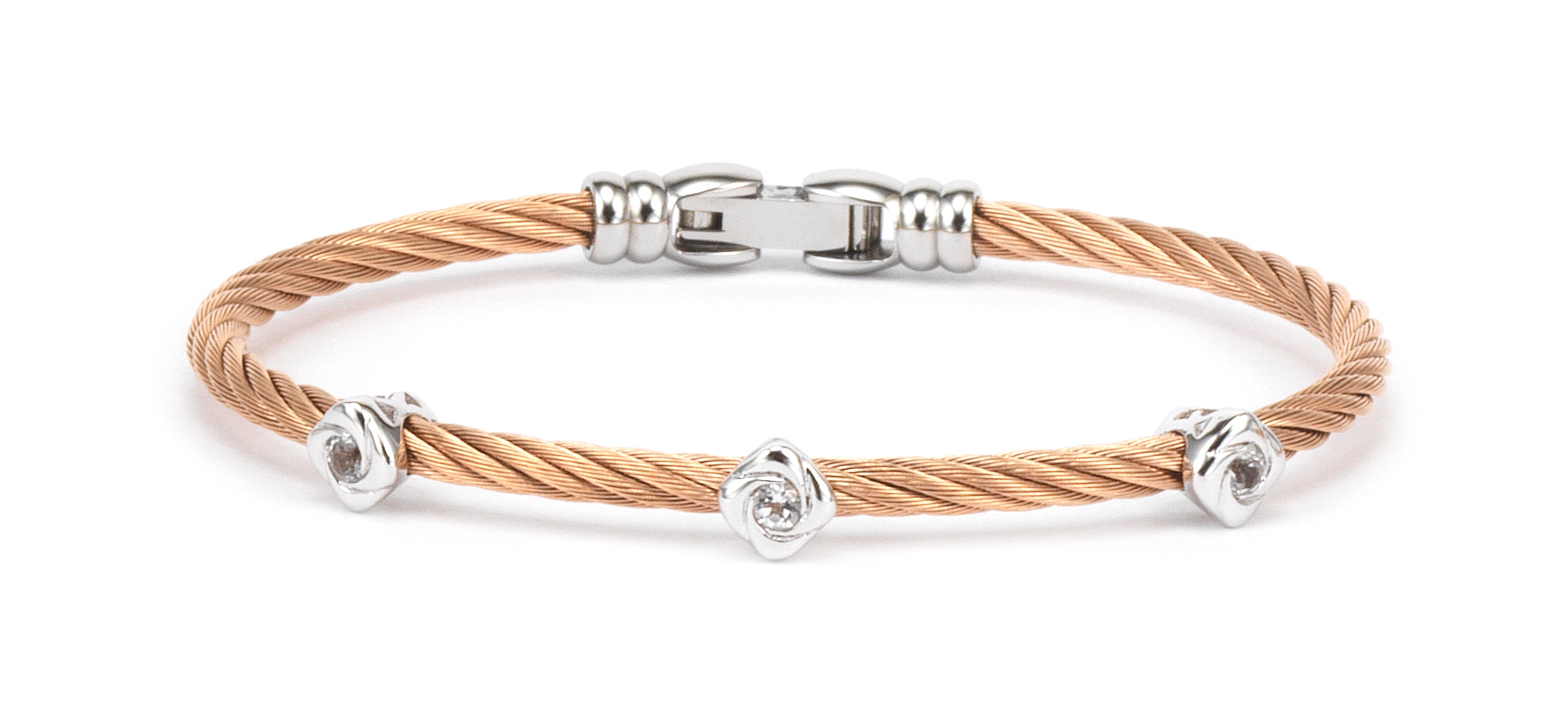 Debutantes - Silver Bangle W/White Topaz & Rose Gold