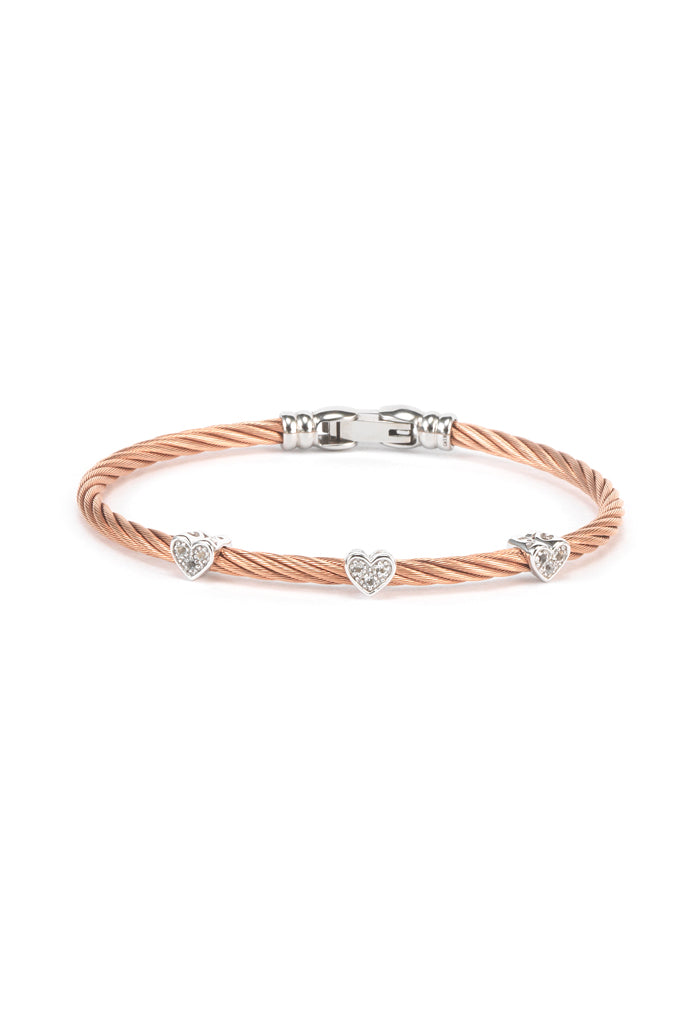 Debutantes - Silver Bangle W/White Topaz & Rose Gold