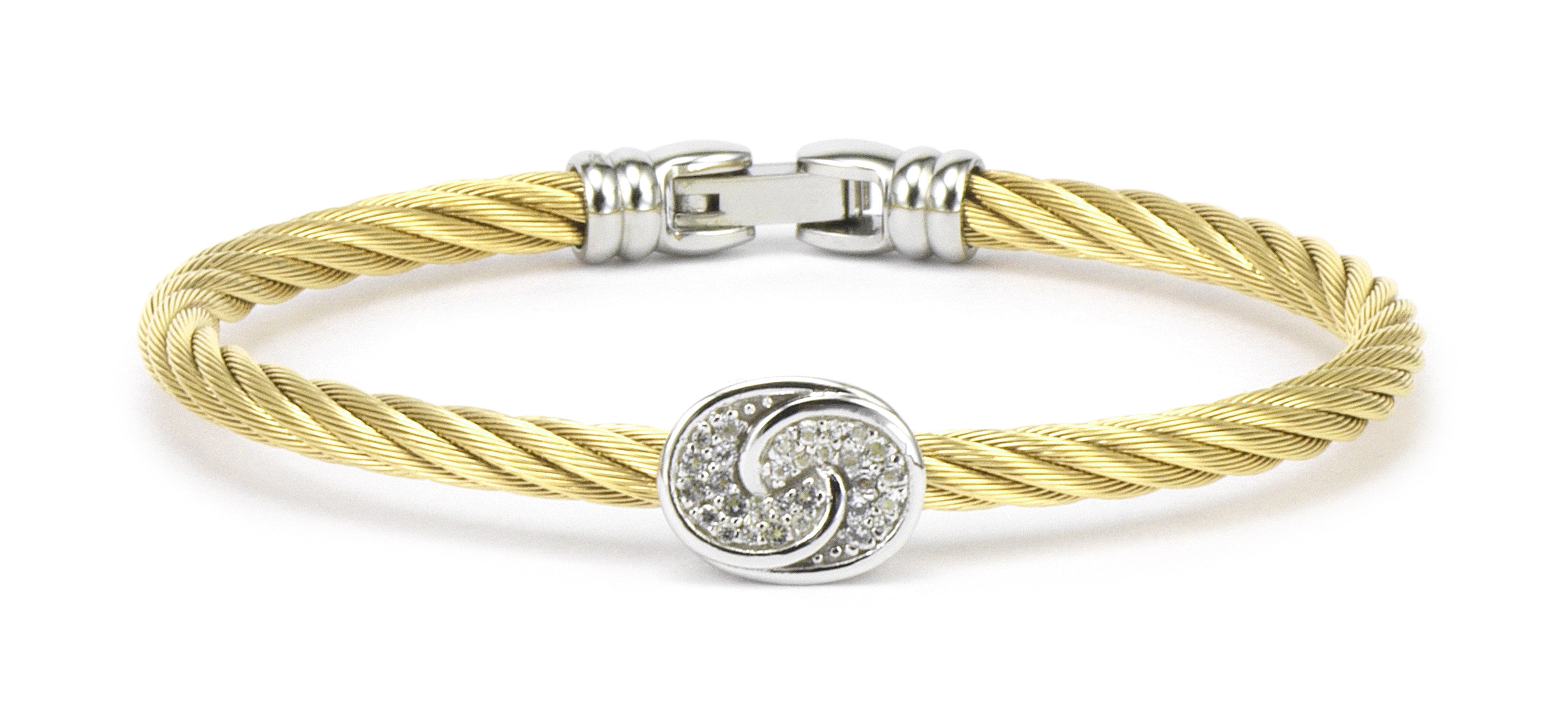 Debutantes - Silver Bangle W/White Topaz & Yellow Gold