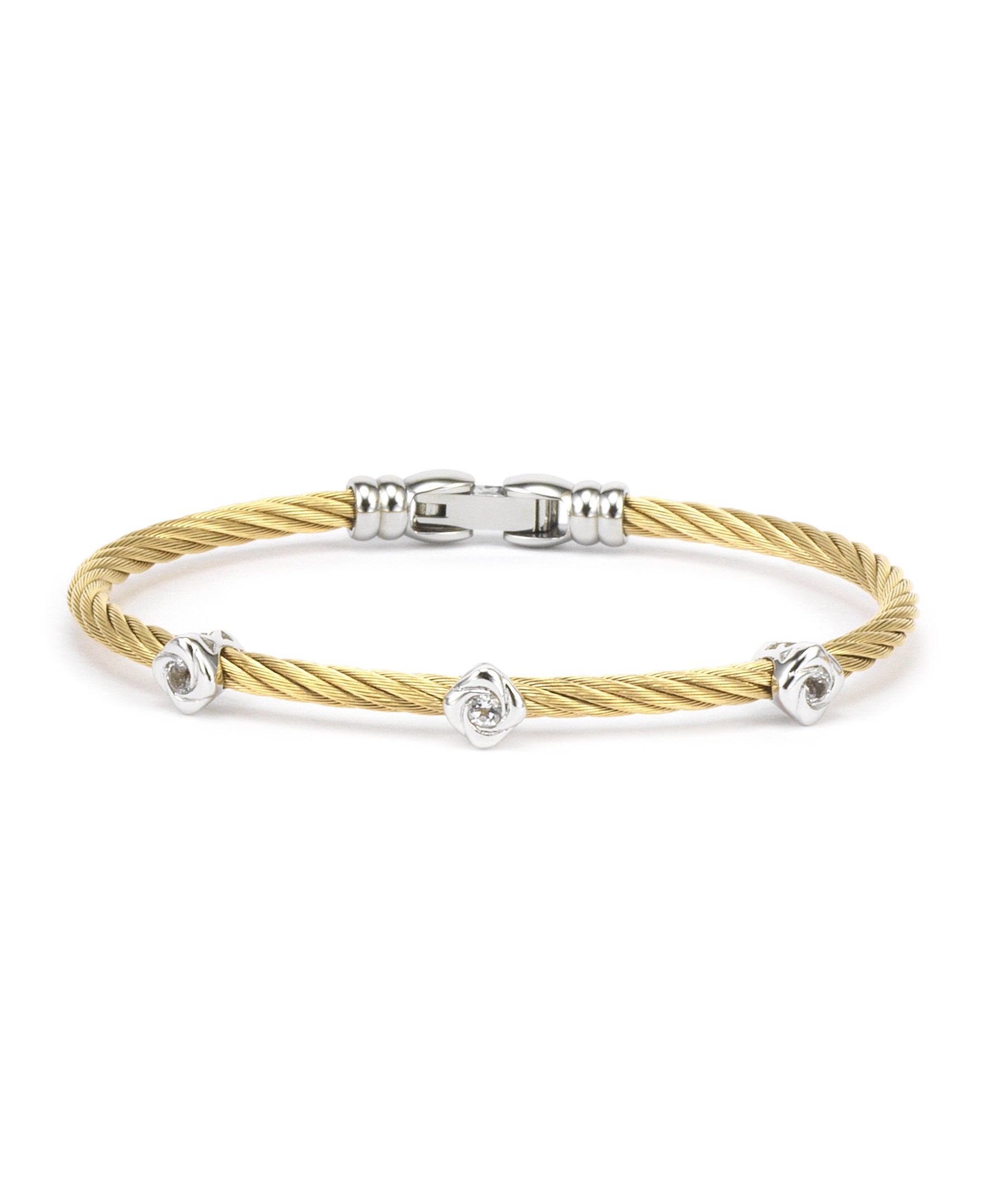 Debutantes - Silver Bangle W/White Topaz & Yellow Gold