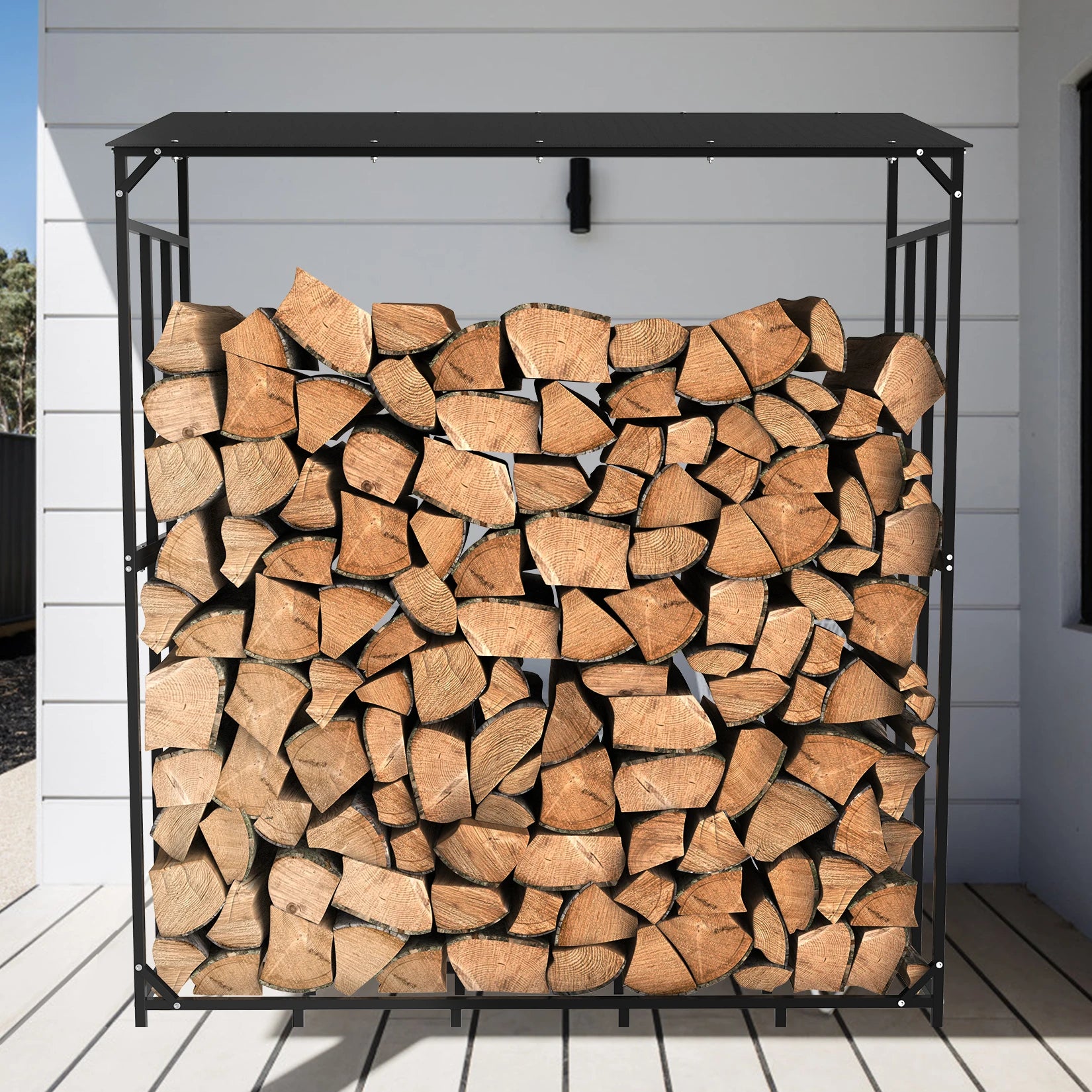 Heavy Duty Metal Firewood Rack with Top Cover